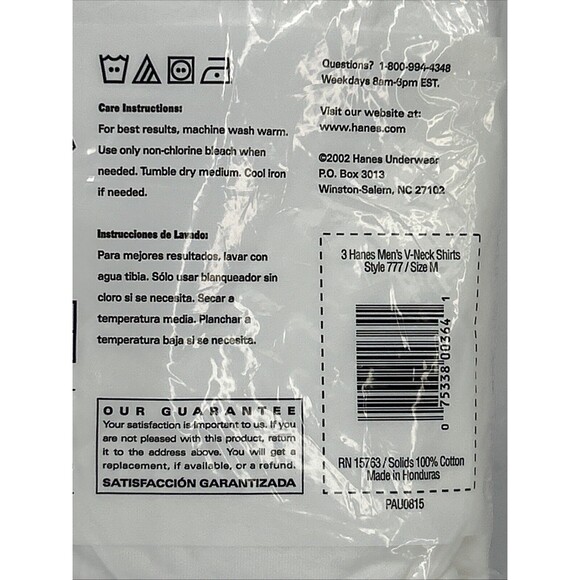 Hanes V-Neck T-Shirt White Medium Tagless Comfort Preshrunk 3 Pack Cotton NOS - Picture 6 of 6